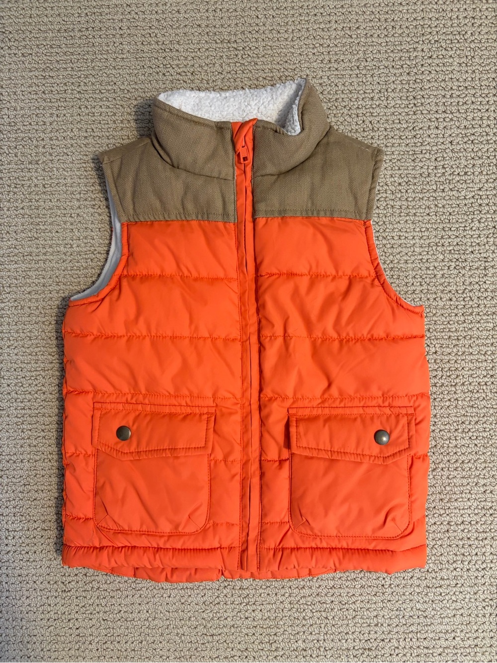 Gymboree Orange and Tan Sherpa-Lined Vest